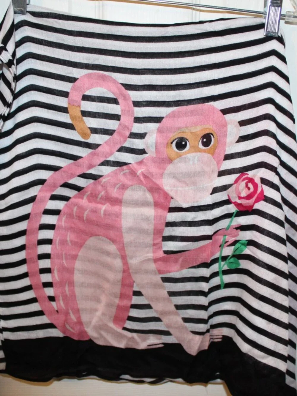 NWT Kate Spade Monkey Striped Oblong Scarf SO CUTE!!!!! - Picture 1 of 7